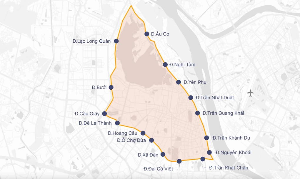 hà nội cấm xe máy xăng Khu vực Vành đai 1, thành phố Hà Nội